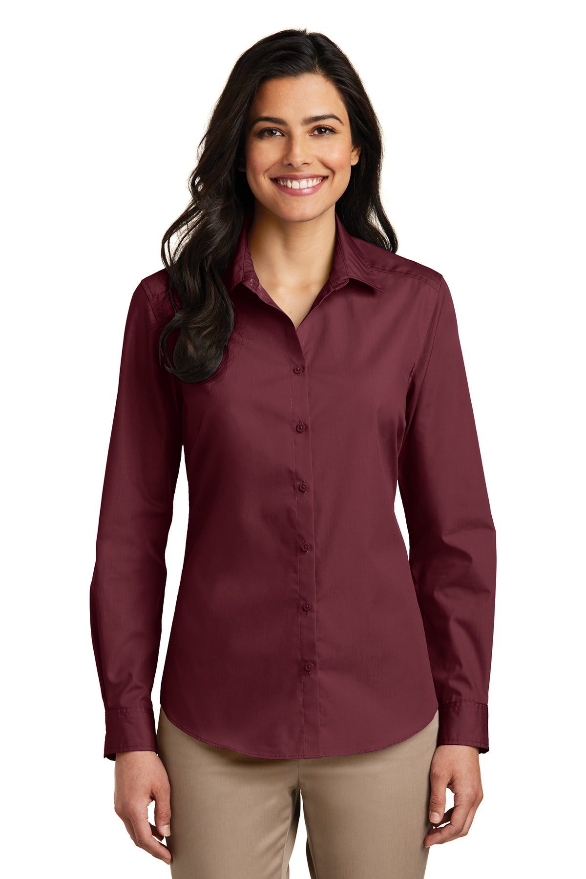 Port Authority® Ladies Long Sleeve Carefree Poplin Shirt (LW100)