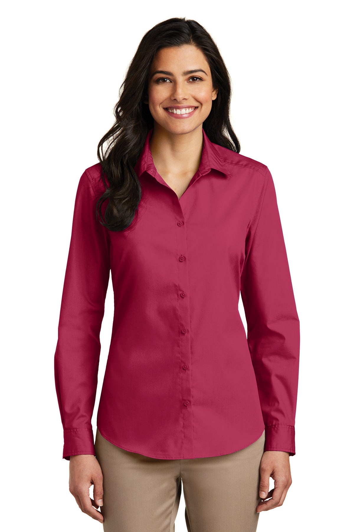 Port Authority® Ladies Long Sleeve Carefree Poplin Shirt (LW100)