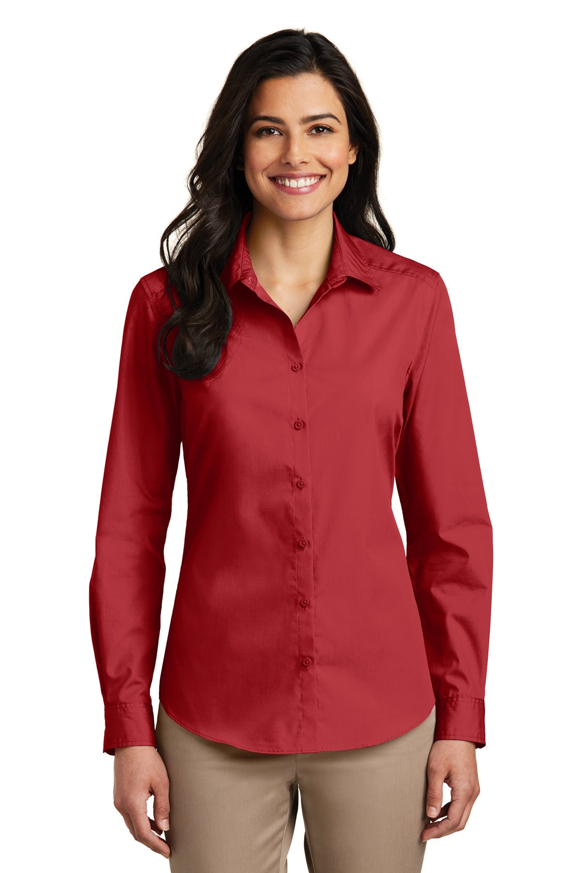 Port Authority® Ladies Long Sleeve Carefree Poplin Shirt (LW100)